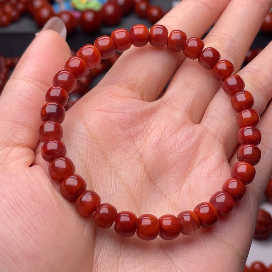 南红玛瑙未镶嵌手链7mm顶品瓦西牛血火焰老型手串