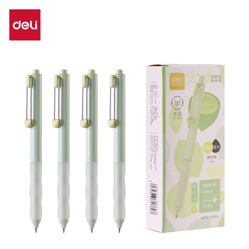 SA613  得力香味按动中性笔0.5mmST头(绿沁青柠)黑色