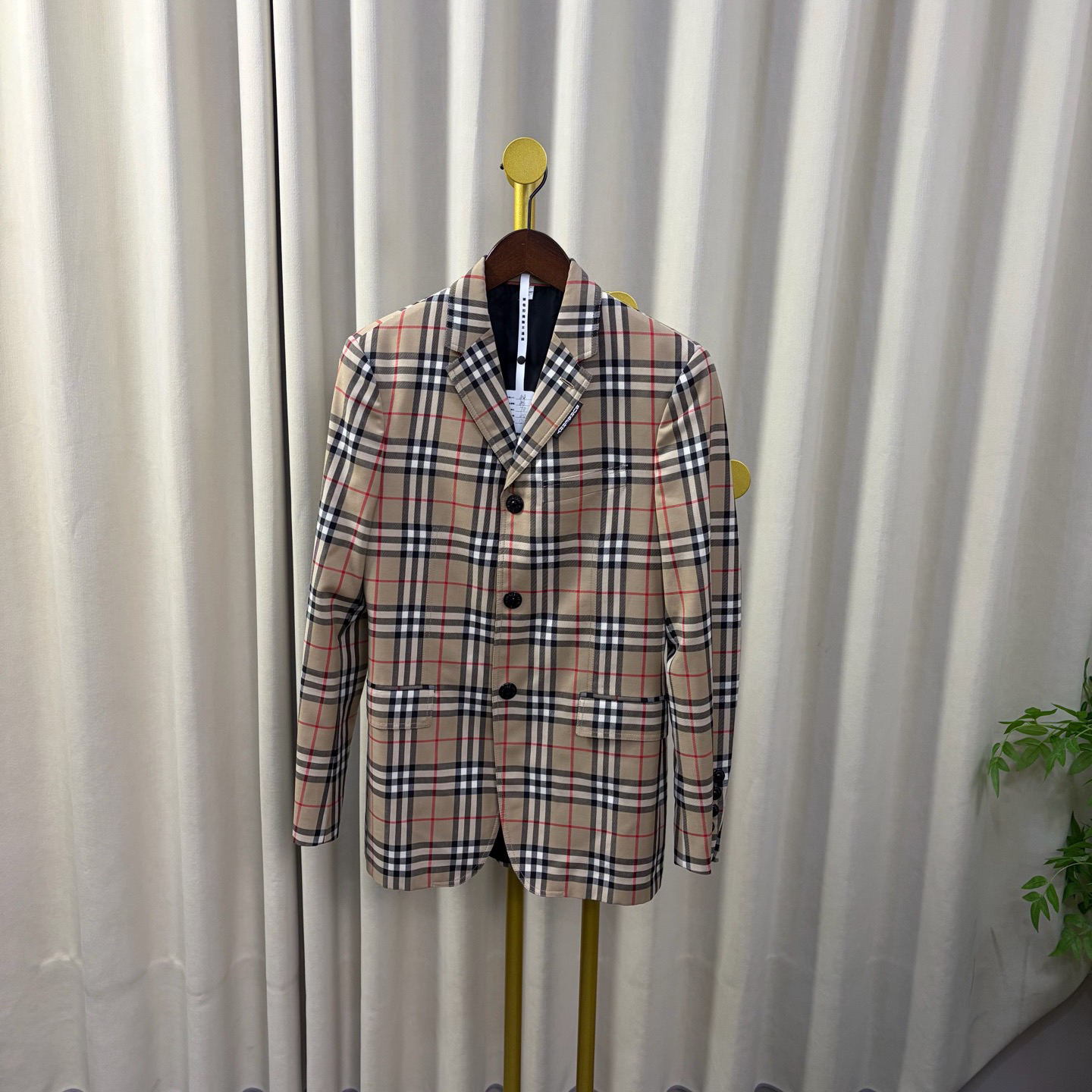 99新 BURBERRY/博柏利 棕色格纹西装外套 44码 