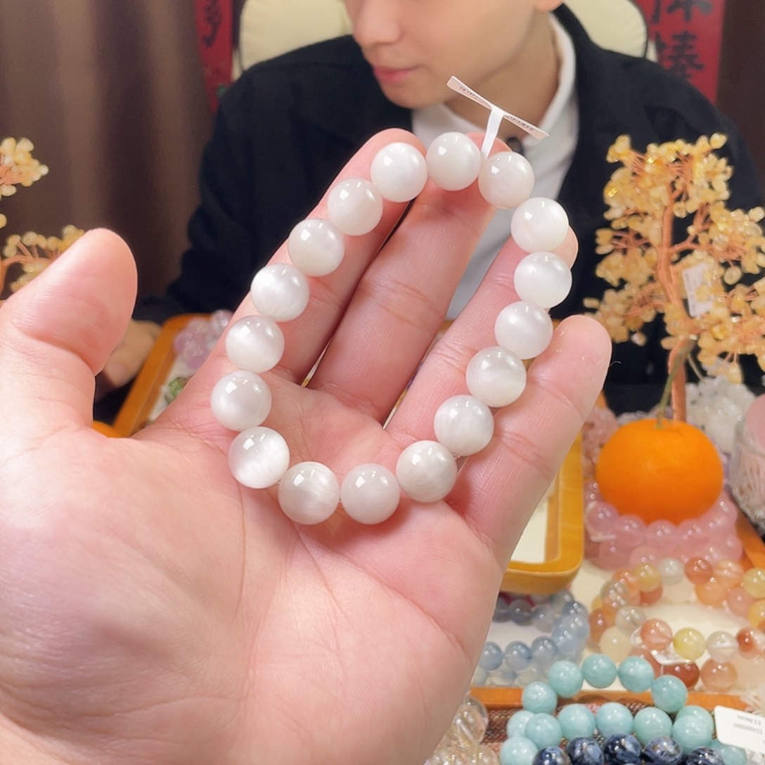 水晶手链未镶嵌婚纱猫眼白兔毛12.6mm