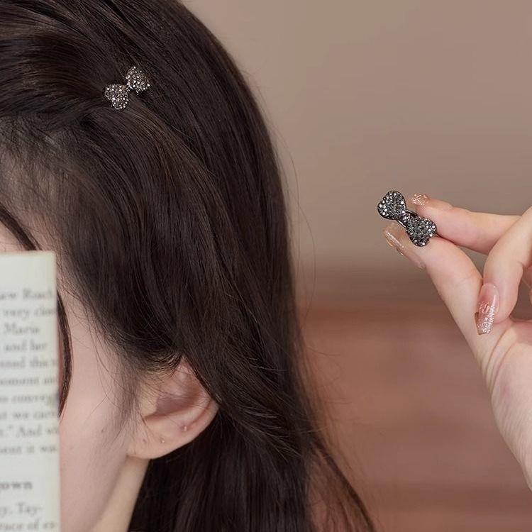 小号水钻蝴蝶结侧边鸭嘴夹子水晶发卡高级感前额碎发夹迷你刘海夹