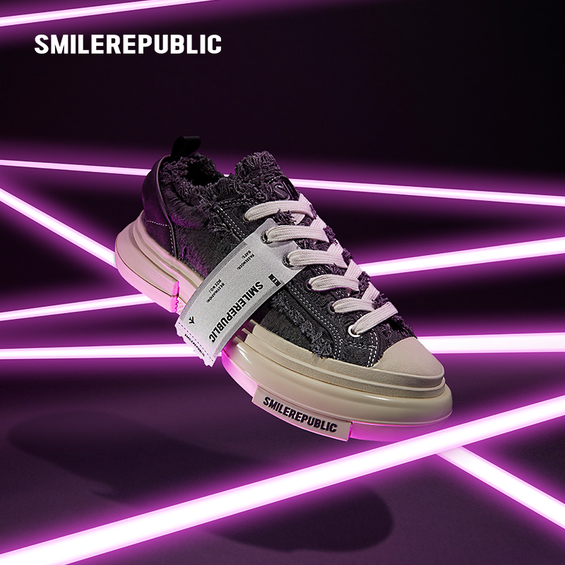 smilerepublic 70s灰色流苏低帮厚底帆布鞋百搭复古时尚潮流休闲