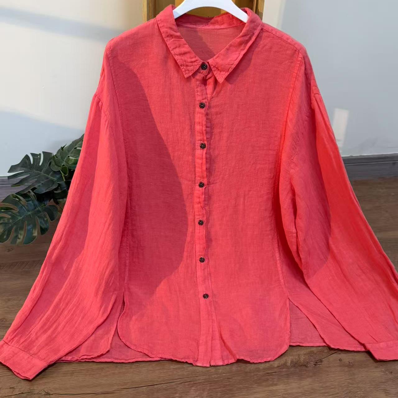 【云目悠悠】夏季高端汉麻新款果实扣女士清凉翻领衬衫-2025755