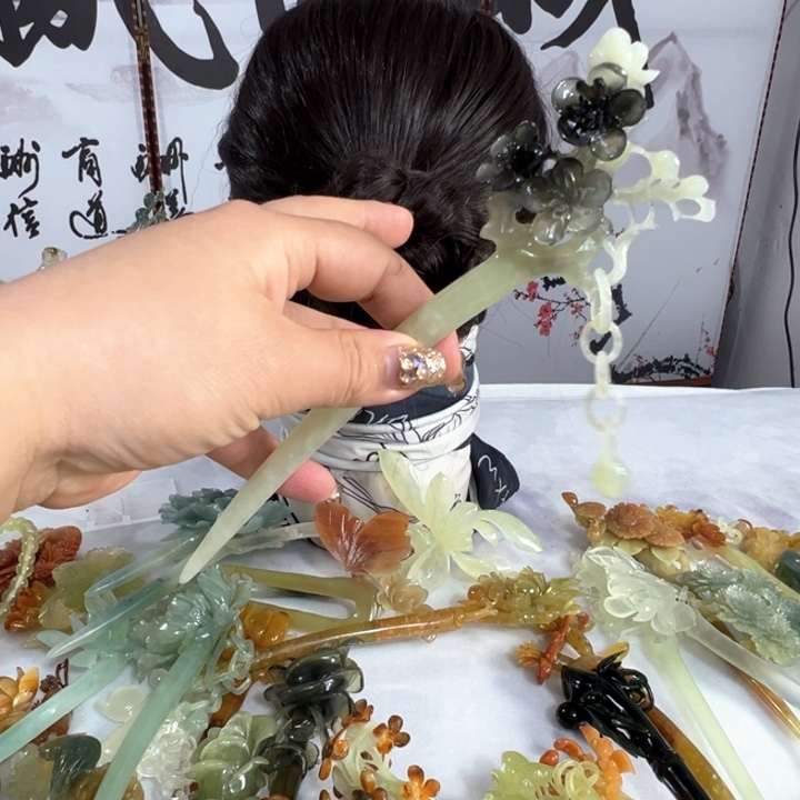 定制蛇纹石玉一*喵毛货发饰