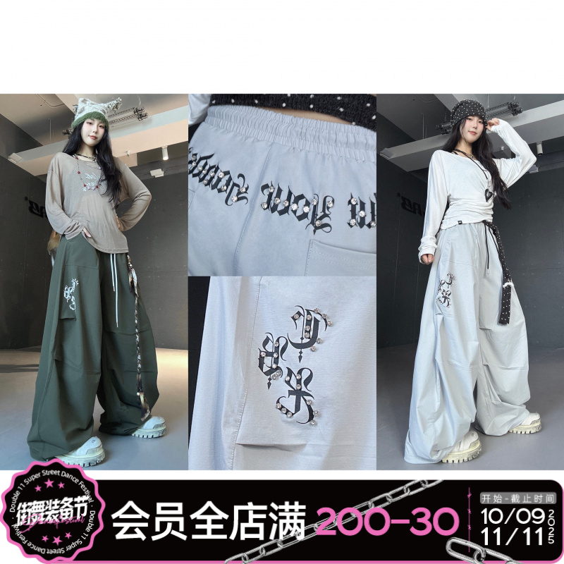 【达人专属】CBXLAB街舞潮牌哥特镶钻叛逆长裤复古宽松印花嘻哈早秋