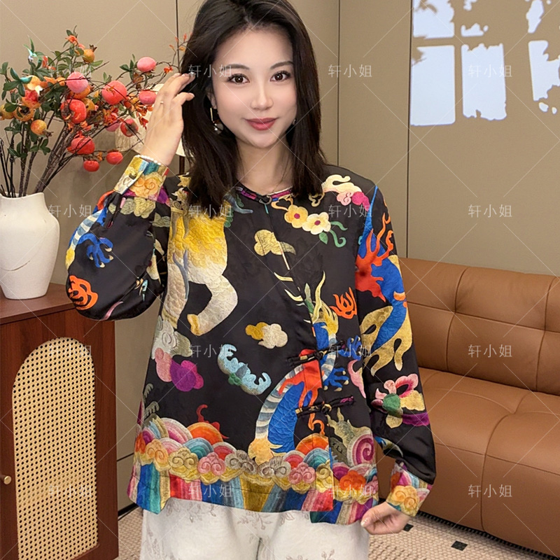 【轩小姐】时尚复古高级感提花气质显瘦上衣新中式国风女装12682