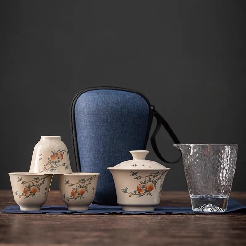 羊脂玉旅行茶具套装一壶三杯便携式包户外随身泡茶壶杯可定制快客