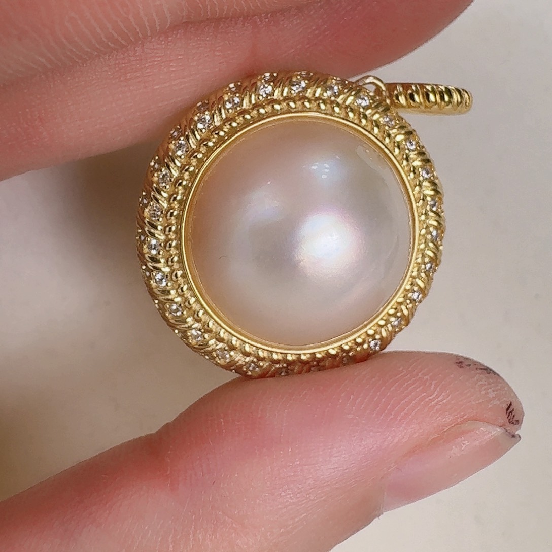 银S925镶嵌拼合珍珠（马贝珠）颈饰