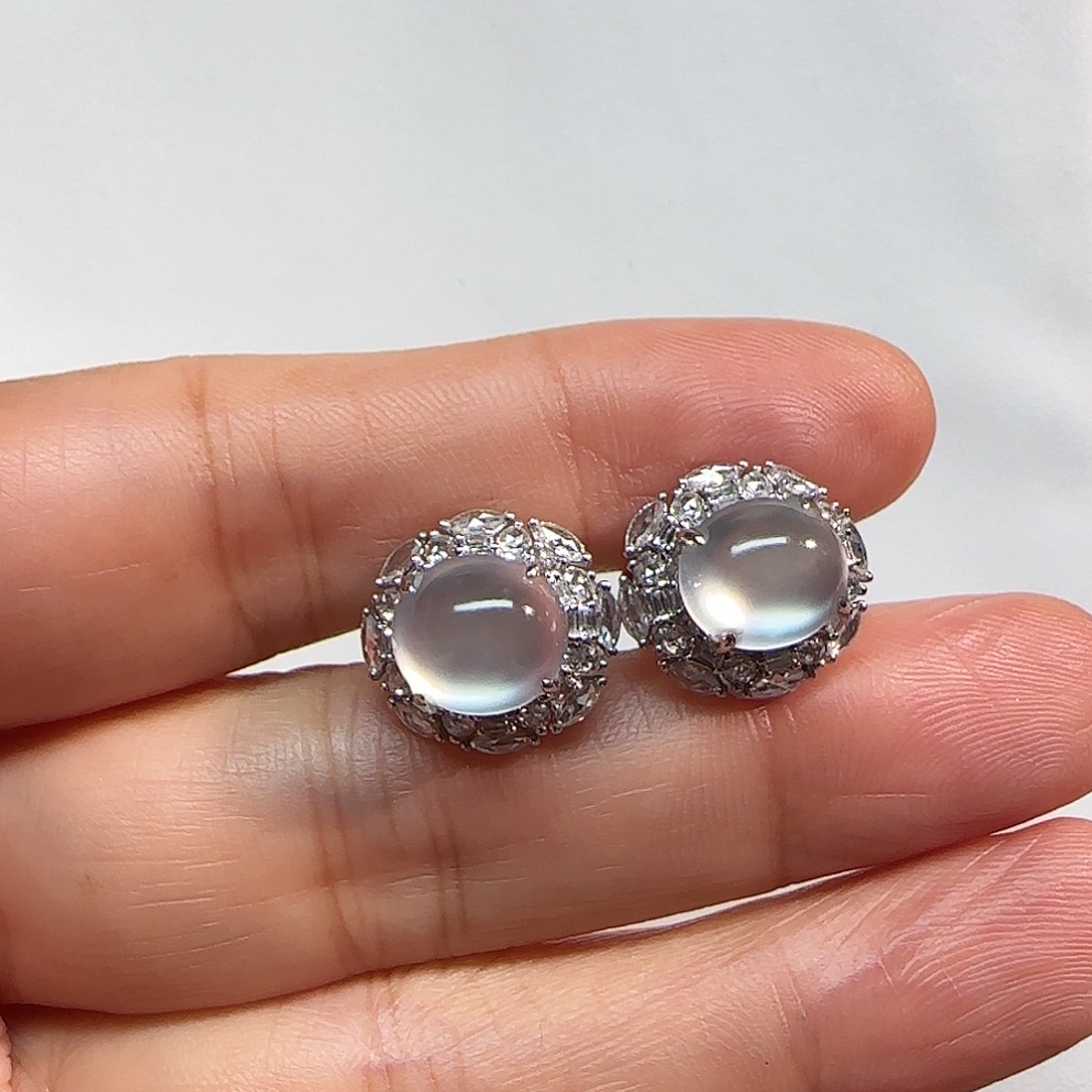 翡翠18K金镶嵌耳饰蛋面耳包