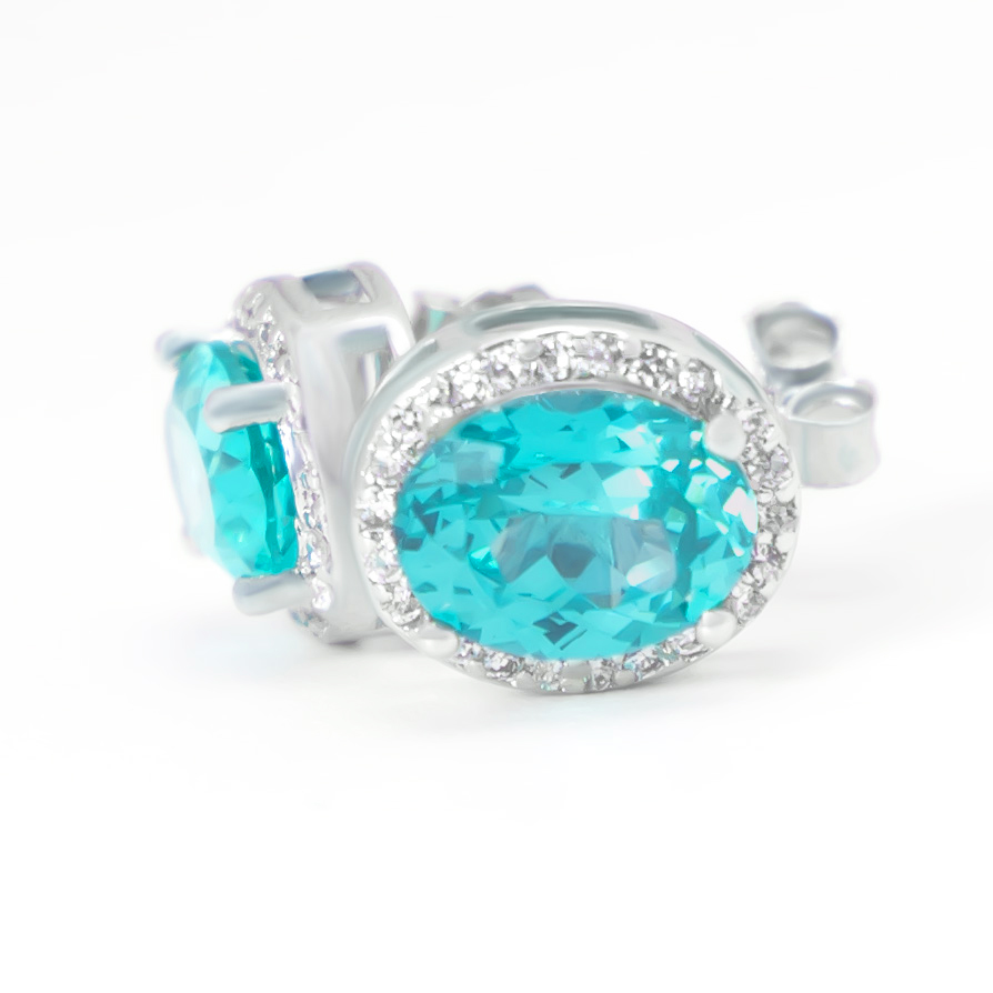 轻奢精致碧玺/帕拉伊巴霓虹蓝绿色925耳钉耳饰-1407