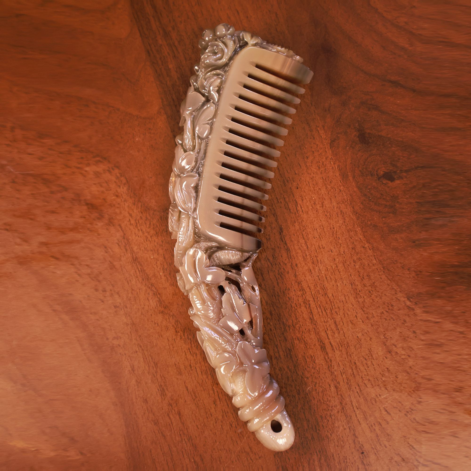 祈腓角梳阁甄选老白水雕花精致密齿养发护发按摩传家头梳角梳