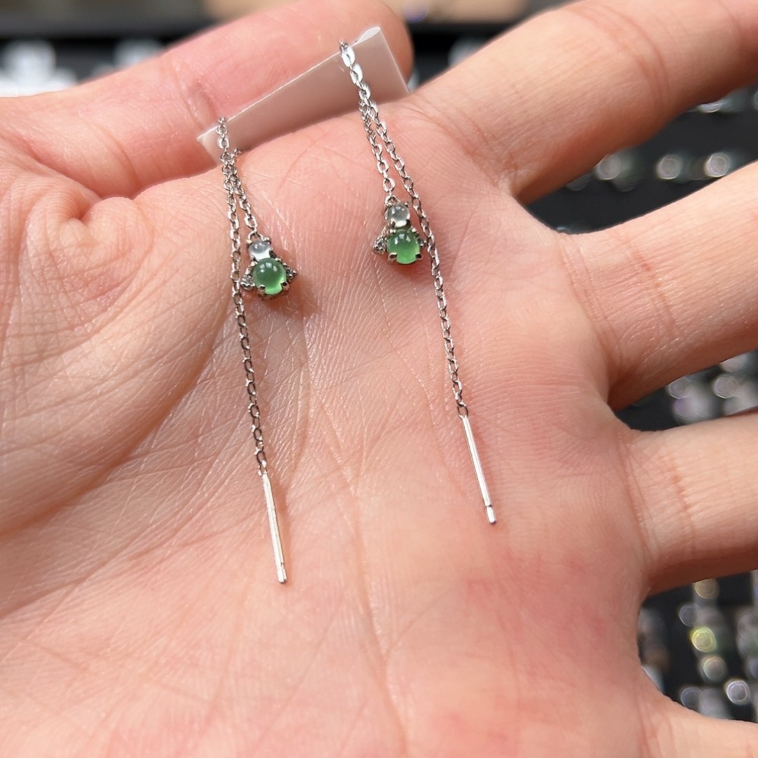 翡翠耳饰银S925镶嵌特价