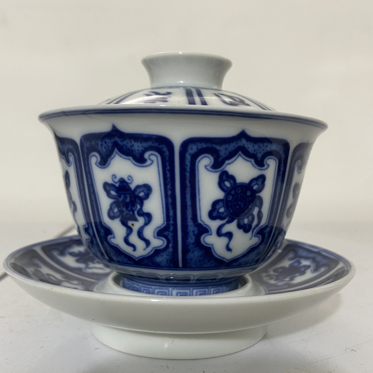 青花瓷器三财盖碗茶具
