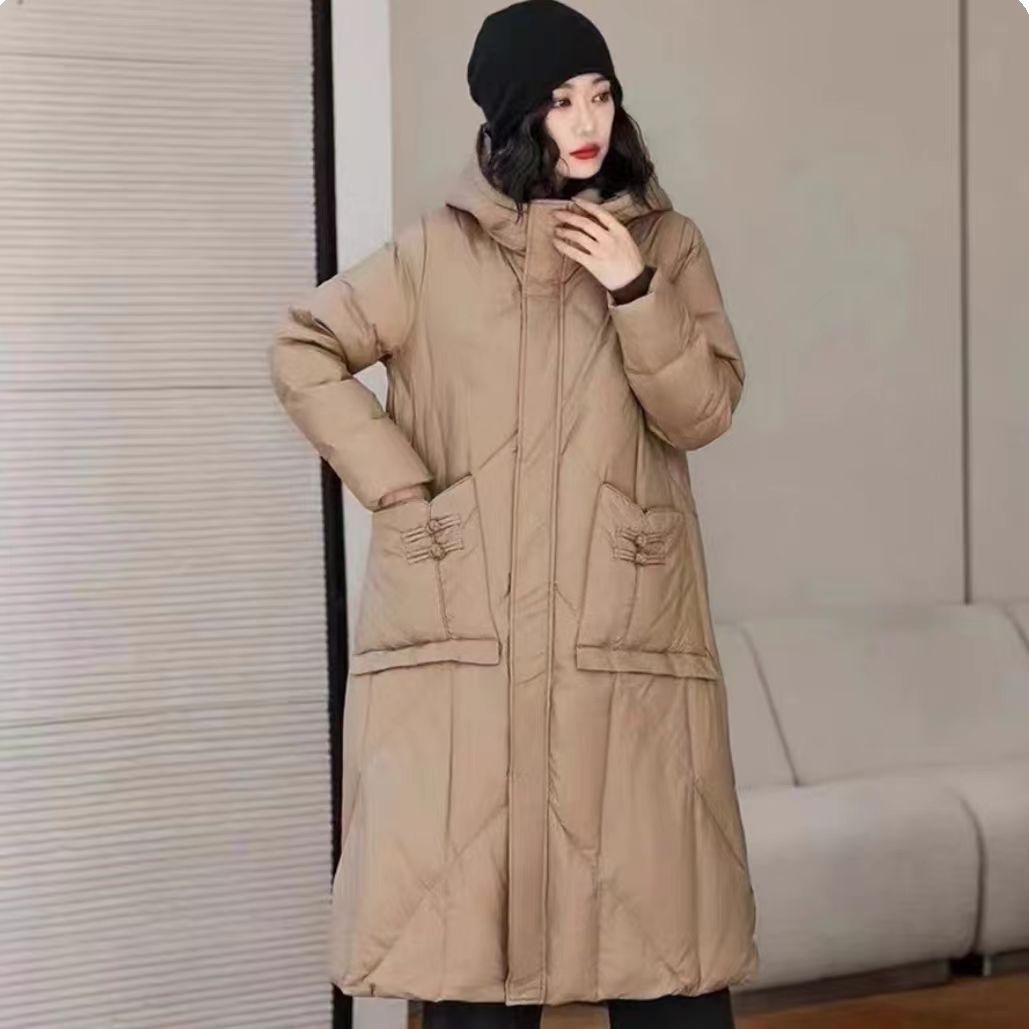  新款断码特价连帽中长款 双扣口袋羽绒服外套【新】