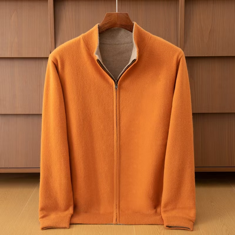 100%纯羊绒开衫重磅加厚男士空气层两面两穿开衫外套（均克650克）