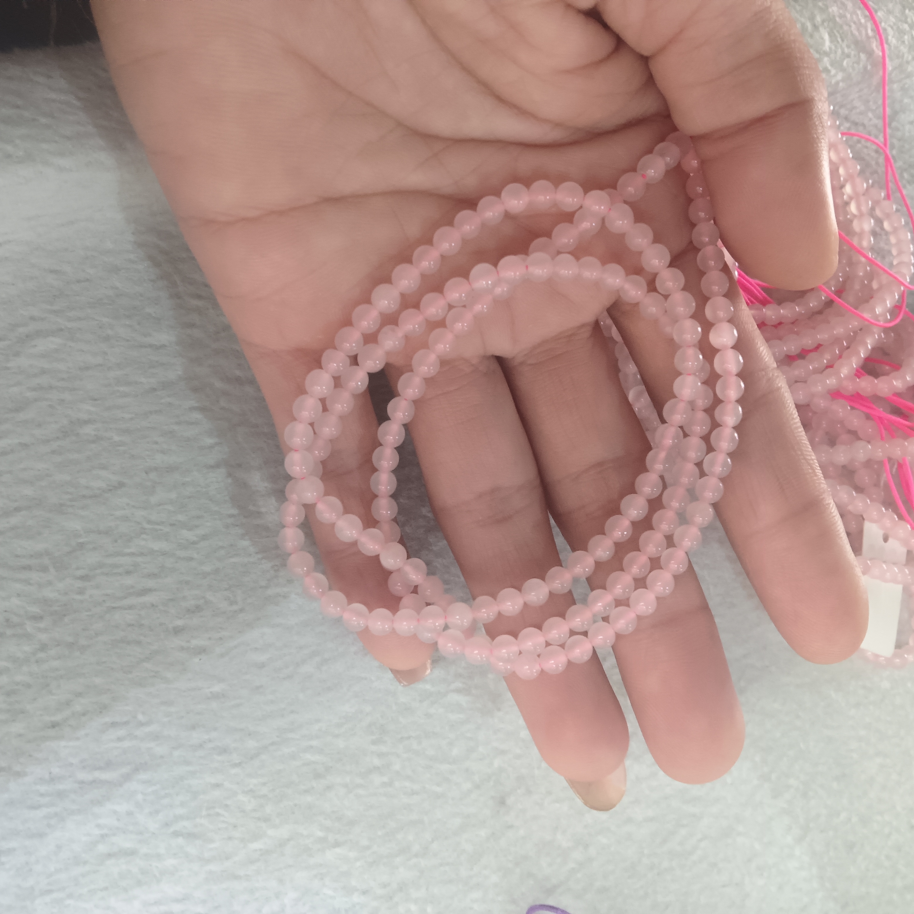 和田玉青海玉藕粉色卡4 108颗路路通