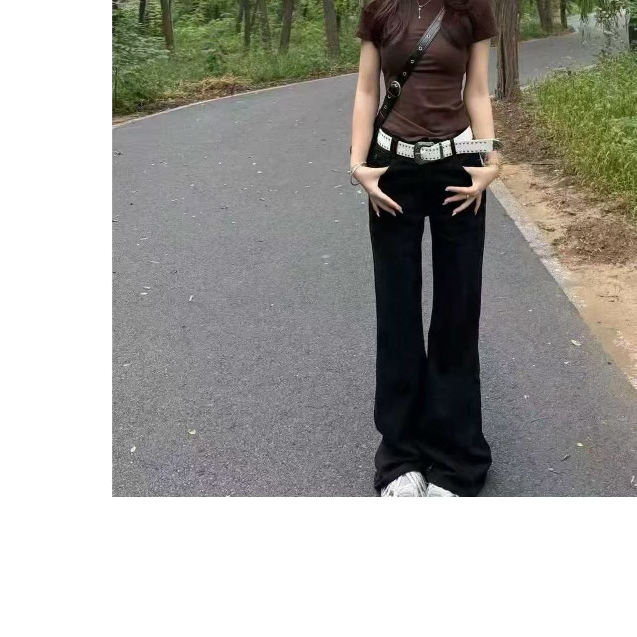 8109加绒加厚刺绣微喇牛仔裤女秋冬高腰显瘦垂感拖地长裤