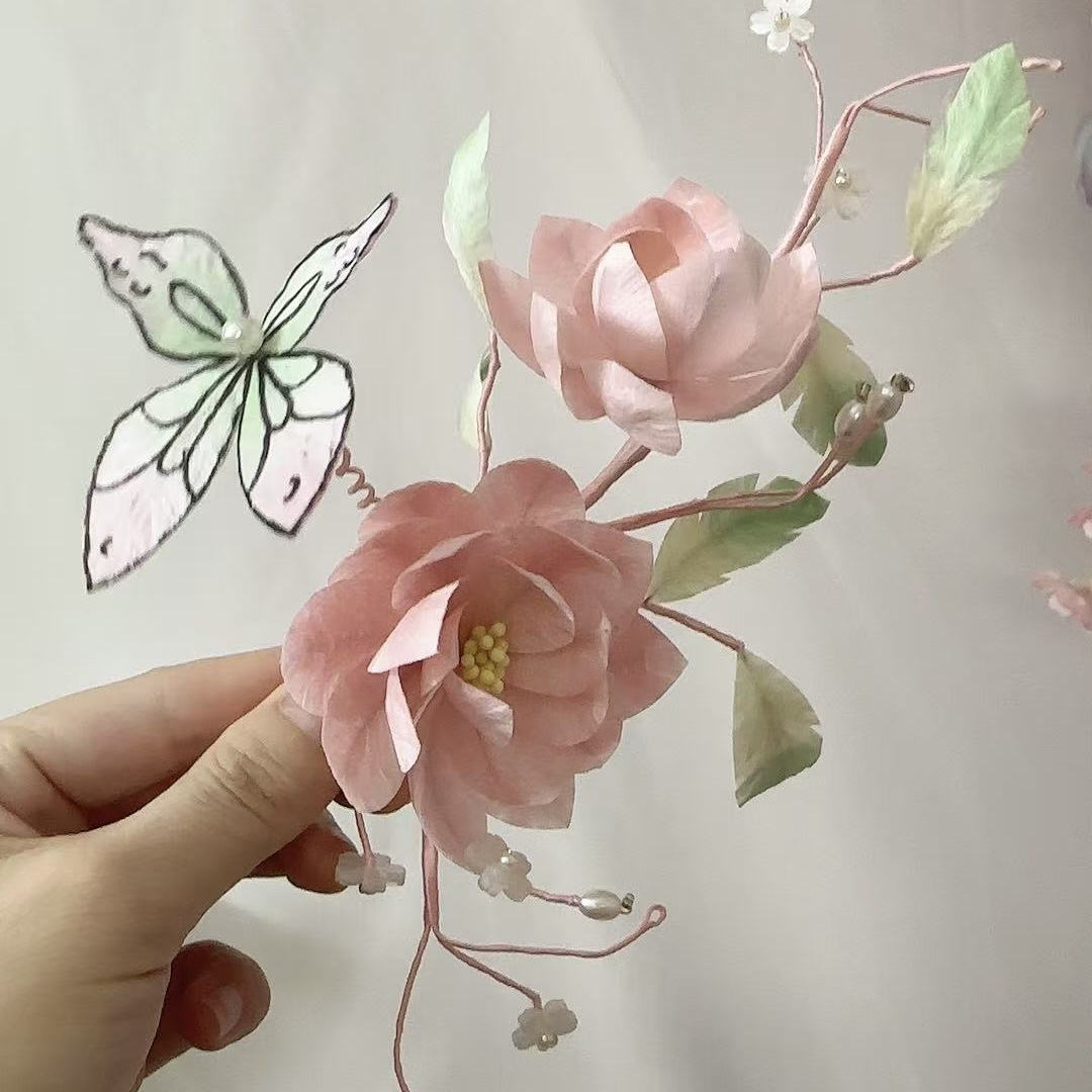 春亦归古风发饰绒花发簪 手工制作默认微瑕 