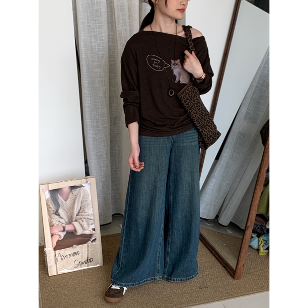 【Maomao】斜肩小狗T恤