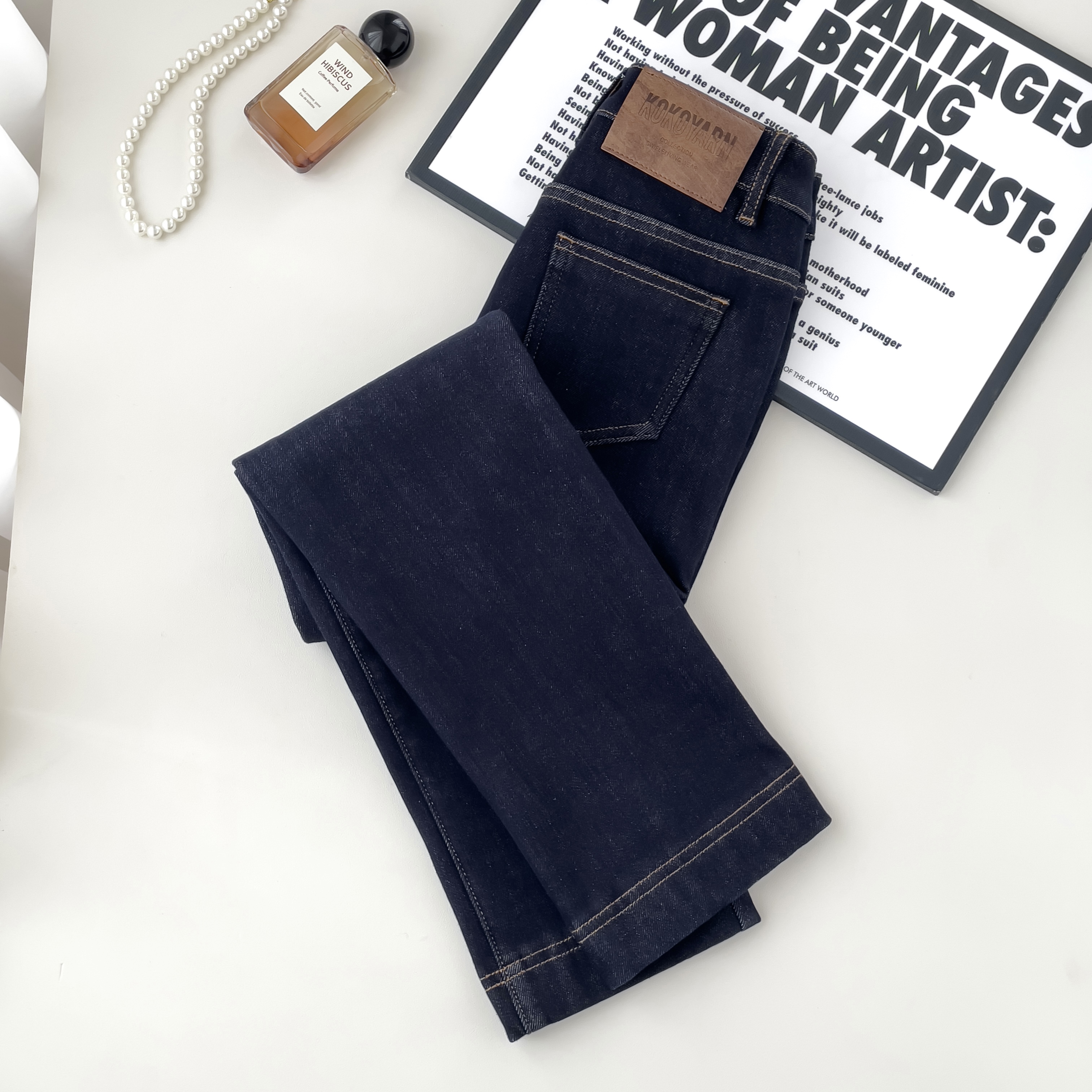 直筒牛仔裤女加绒加厚九分2025年秋冬新款高腰修身显瘦小个子烟管