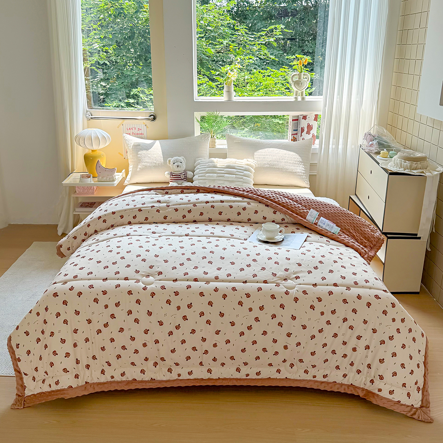 2025新款轻奢印花绒豆豆被蘑菇之语秋冬被