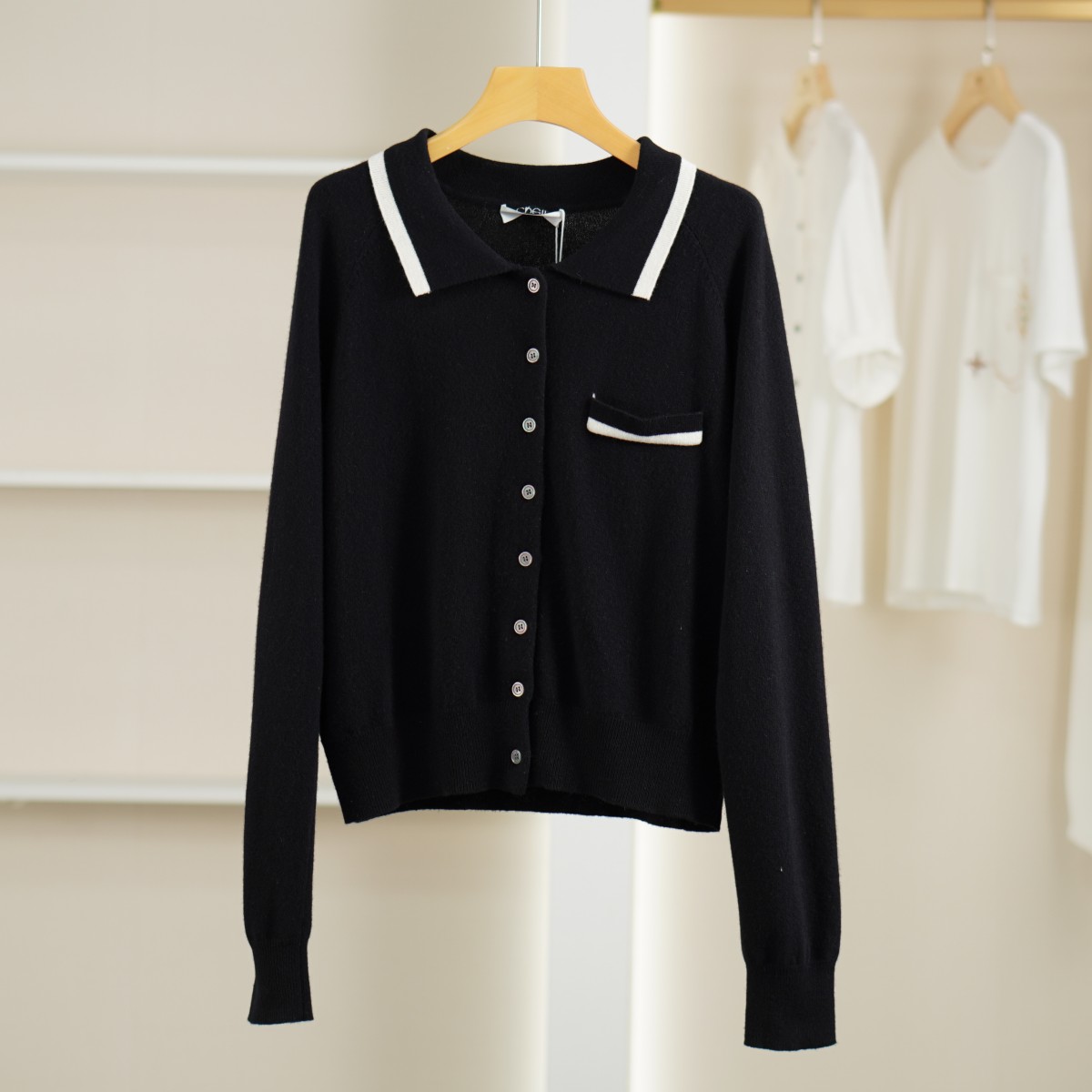 麦迪尚品【K】50428502绵羊毛简约百搭针织开衫女春秋品牌折扣