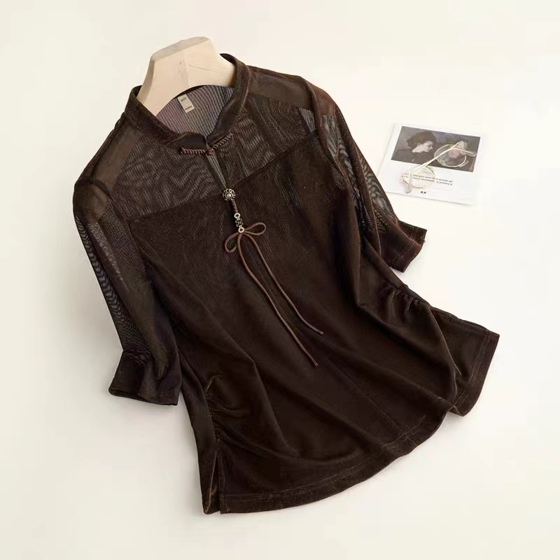 H2629蕾丝气质长袖时尚百搭夏季复古镂空小衫L5