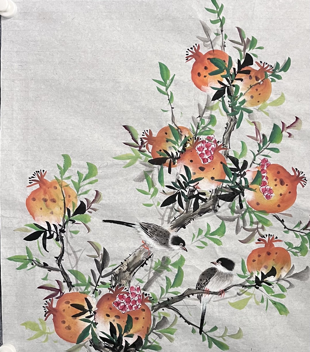 无框国风石榴鸟未装裱