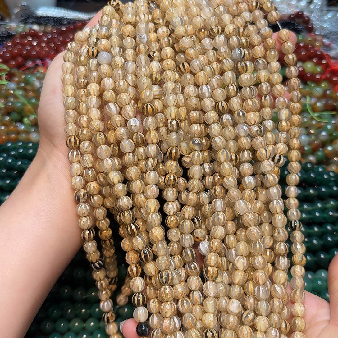 玛瑙/玉髓合金珠宝半成品8mm香槟色南瓜珠一条