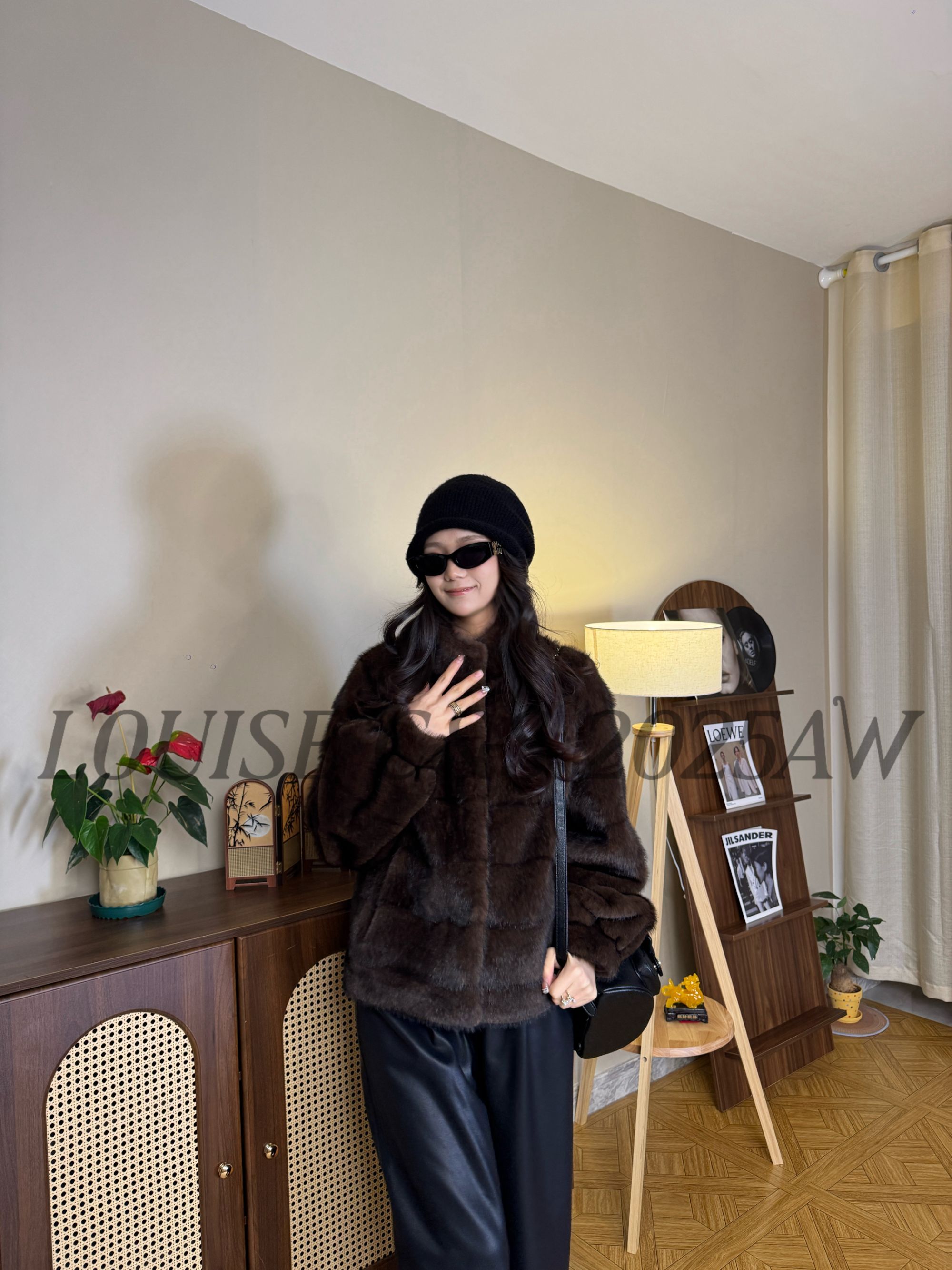 JY•“曼城画报”横排立领短款仿水貂机车夹克短外套女环保皮草