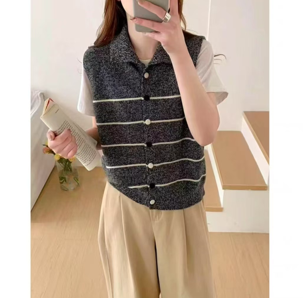 2025春季时尚针织翻领多功能开衫马夹针织衫气质休闲百搭款A51