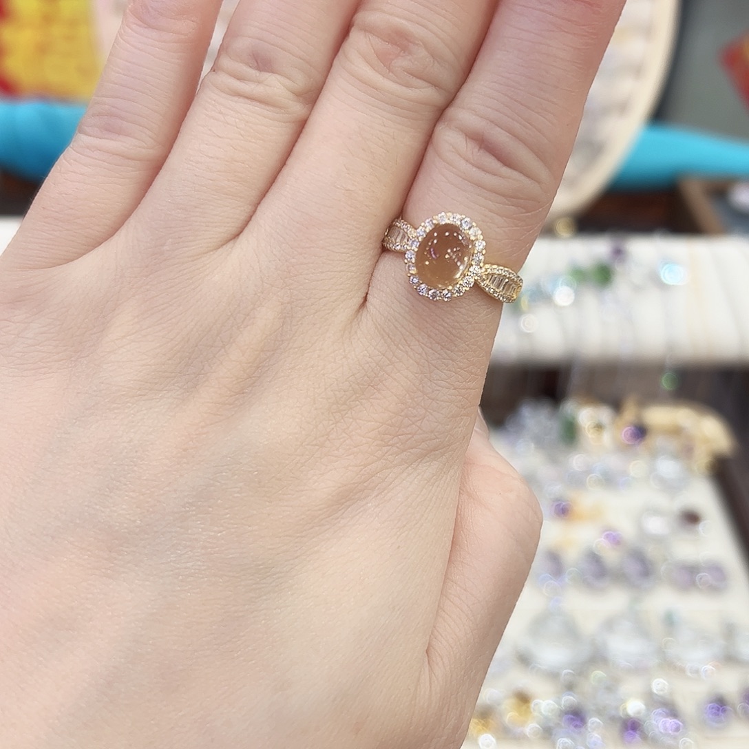 银S925镀金镶嵌戒指黄晶