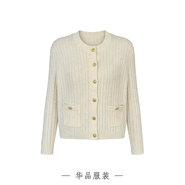 羊绒针织开衫纽花针织衫女设计师针织毛衫毛衣秋冬