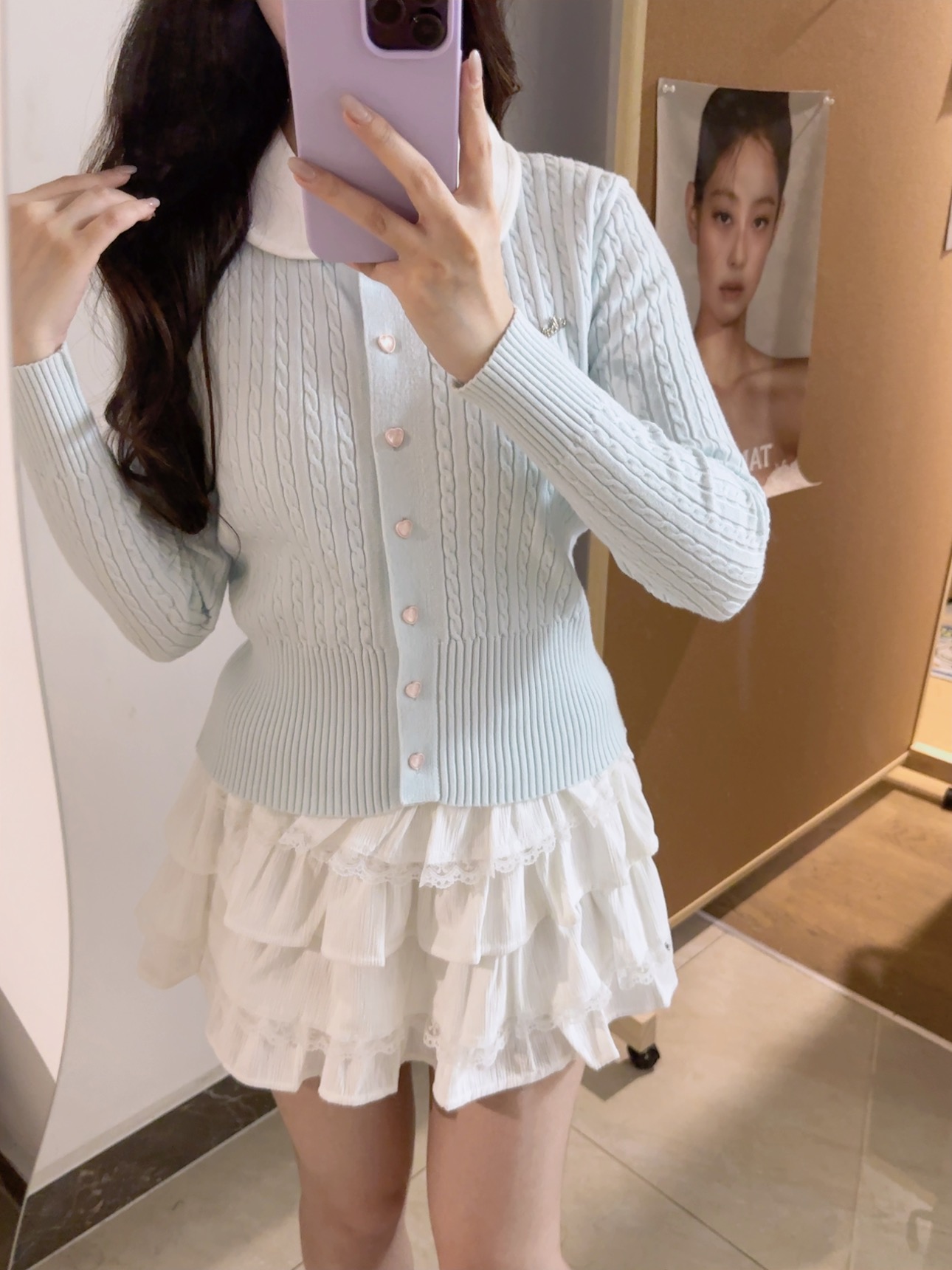 【夏妮妮】♥麻花miu系肌理感细支全毛娃娃领修身百搭甜美上衣