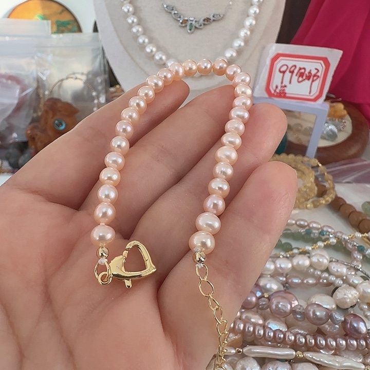 未镶嵌淡水珍珠手绳金色土豆巴洛克有纹