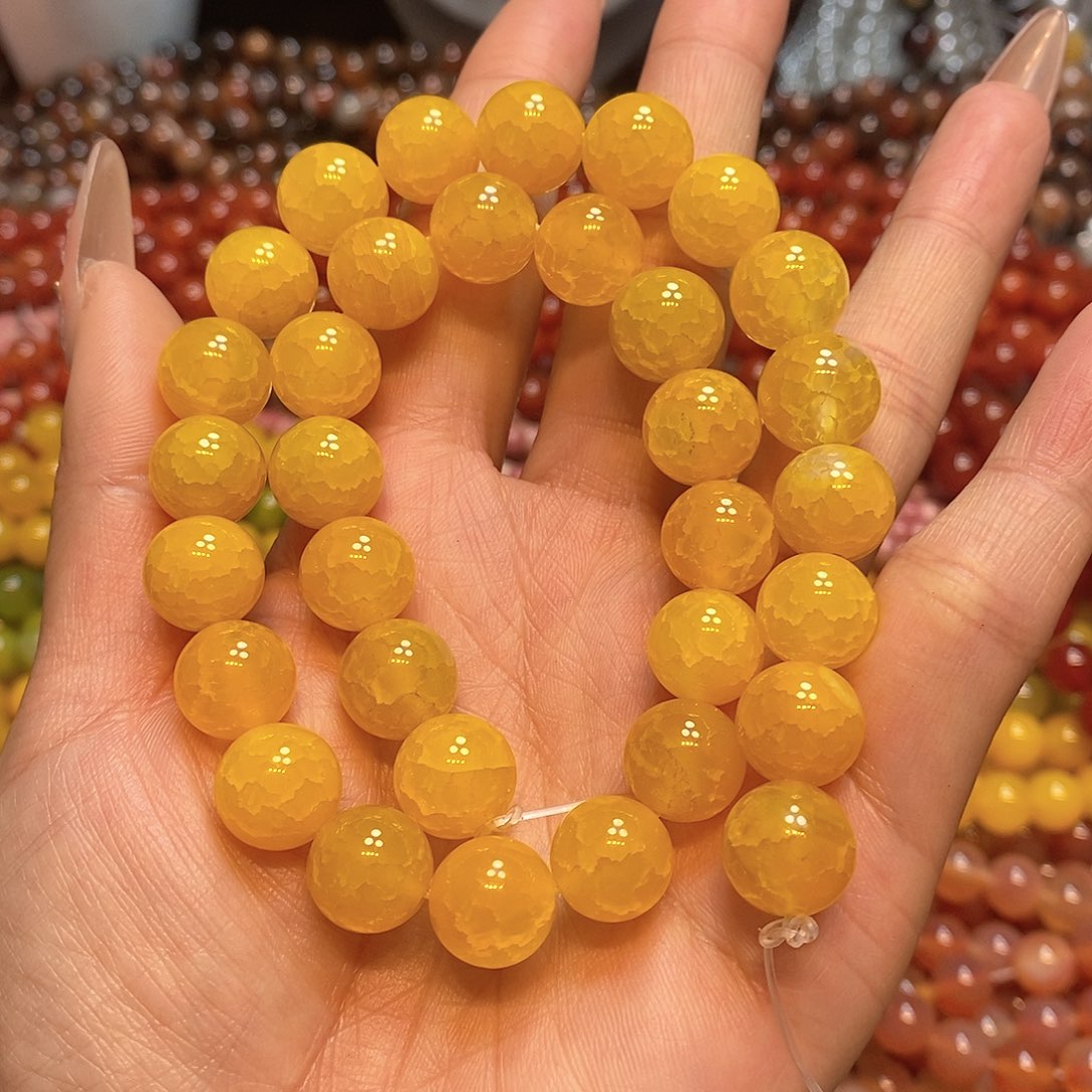 玛瑙/玉髓未镶嵌珠宝半成品12mm黄龙鳞玛瑙一条