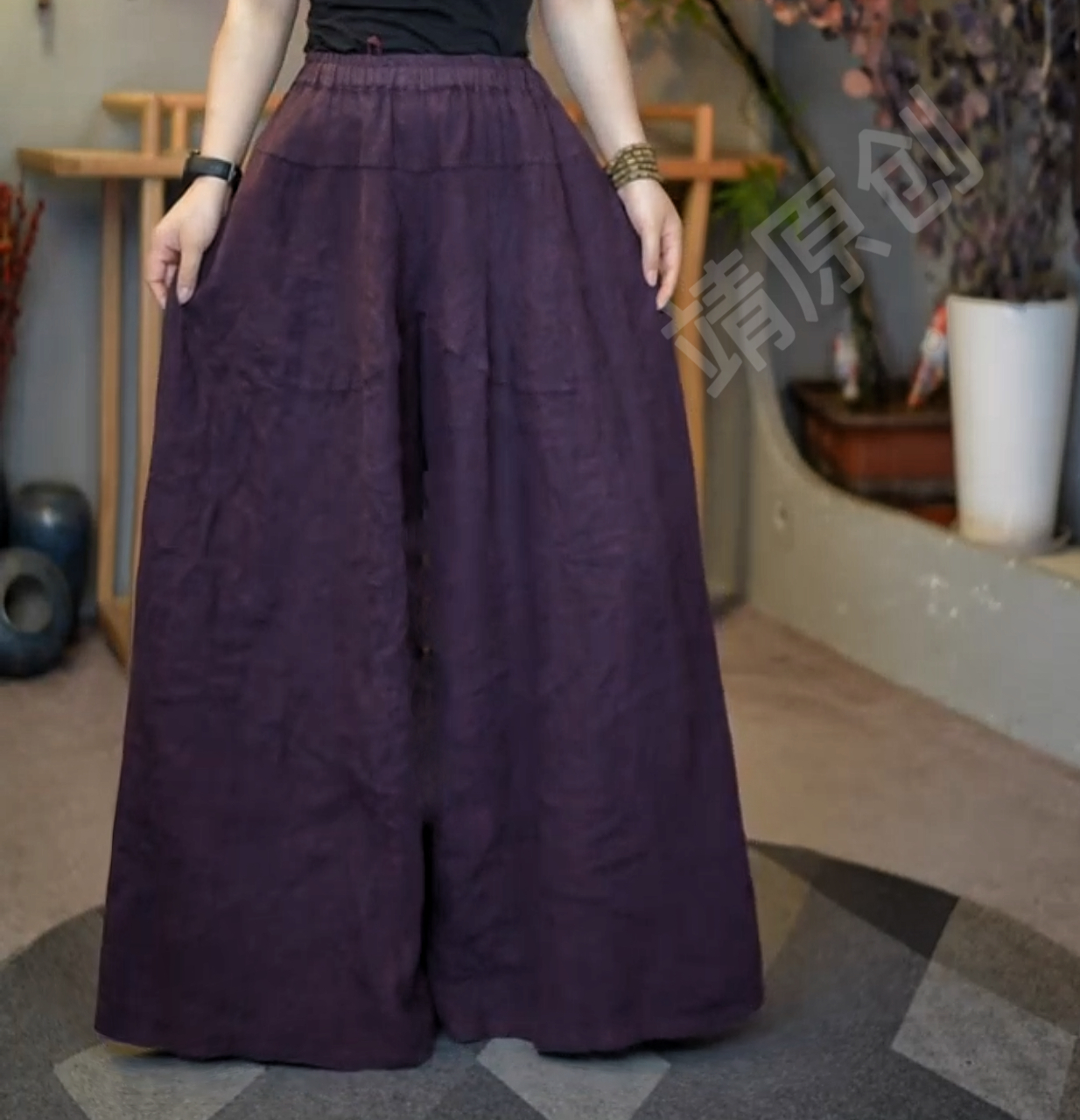 2608【靖靖原创  炒色亚麻内里精包边个性裙裤（裤长100、腰围115