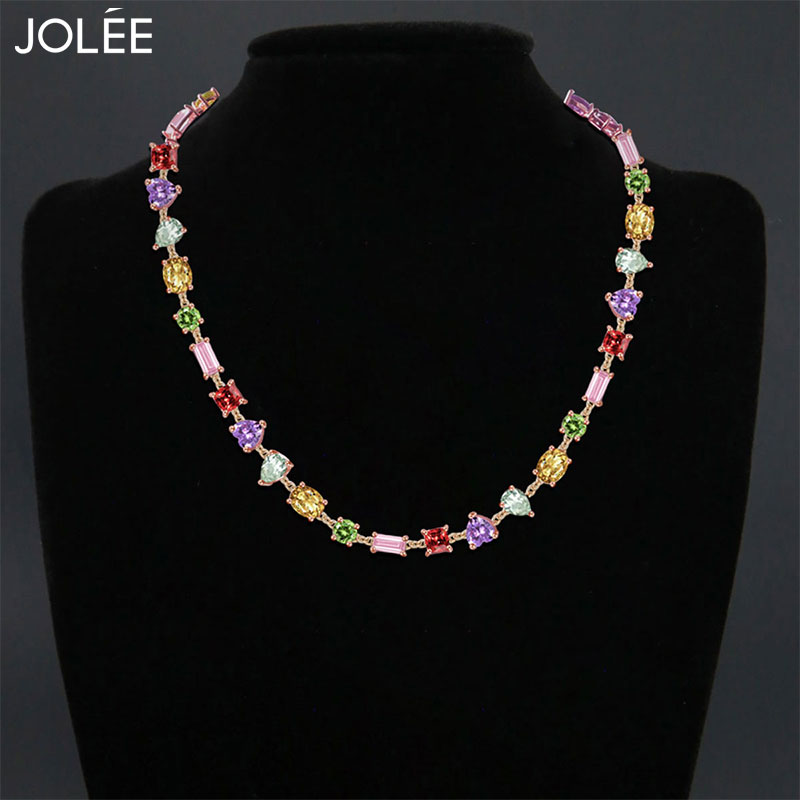 Jolee项链女水晶彩宝925银时尚轻奢颈链饰品送女士礼物一物一证