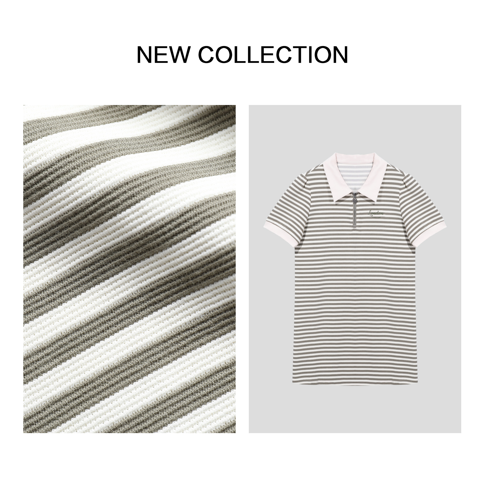 【珊珊专属】L1F27057 条纹翻领短袖连衣裙-7057