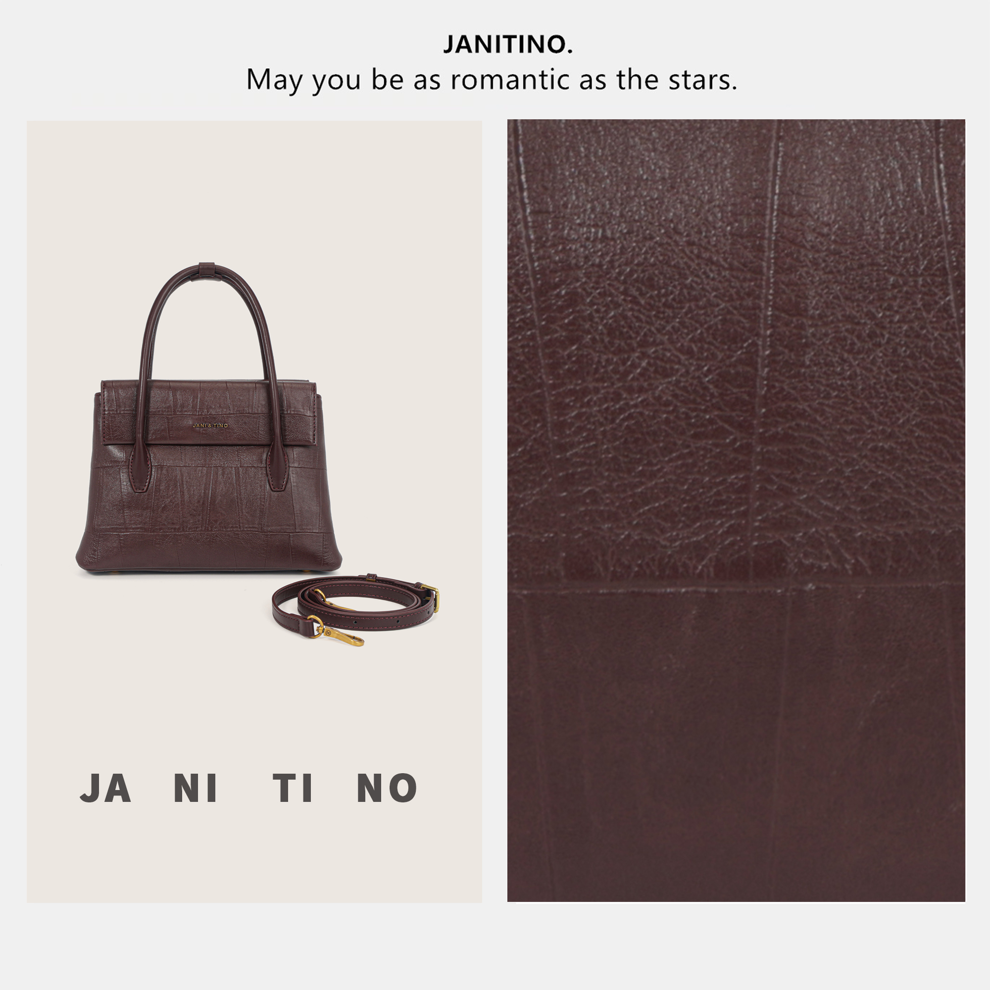 JANITINO/佳妮蒂诺当季新款时尚轻奢百搭复古单肩包4801朗姆酒红