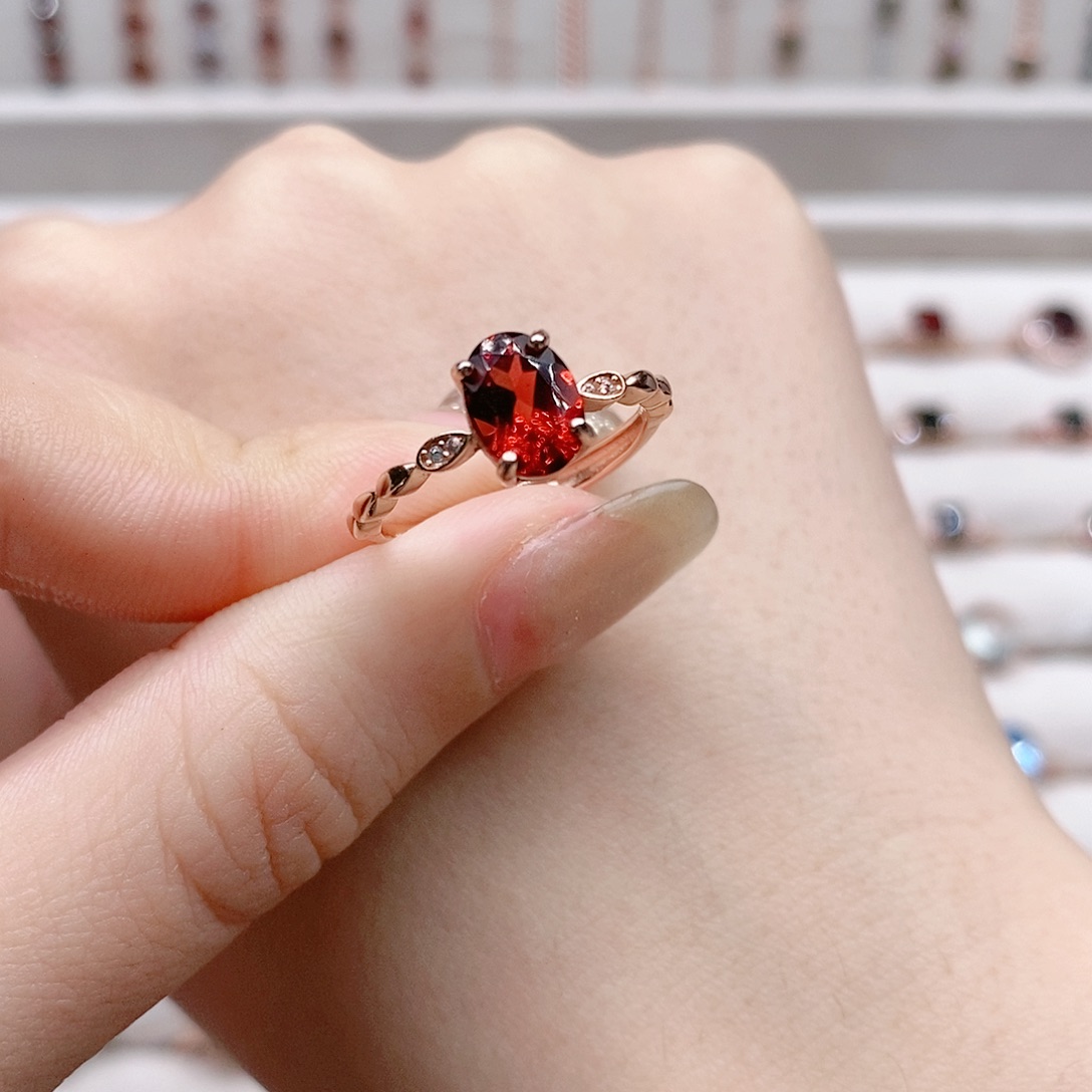 石榴石戒指银S925镶嵌开口