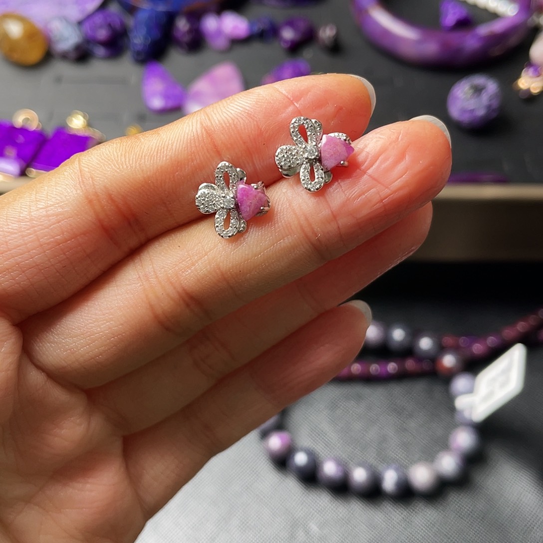 苏纪石（舒俱来）耳环银S925镶嵌