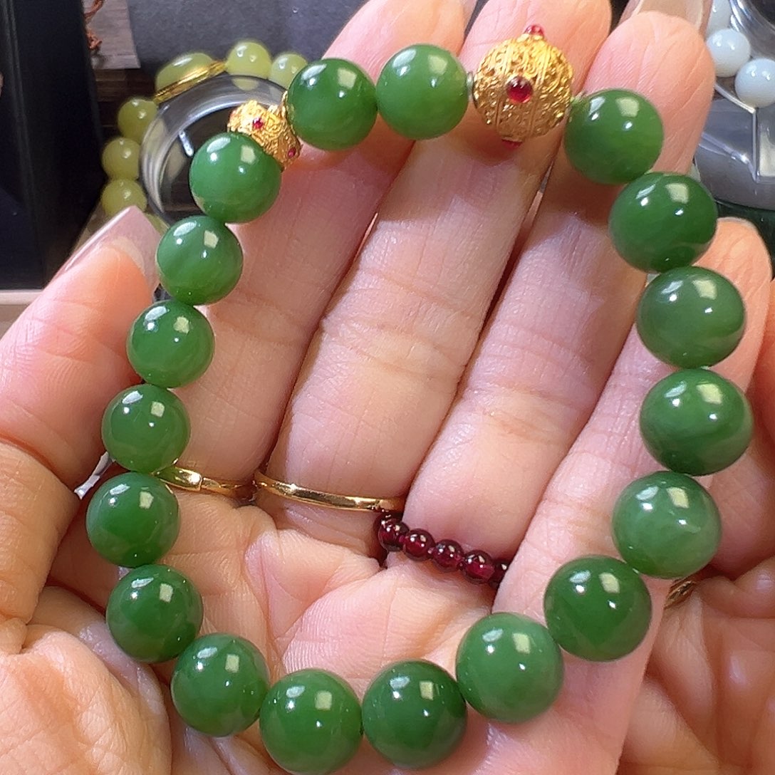 和田玉手链18K金镶嵌