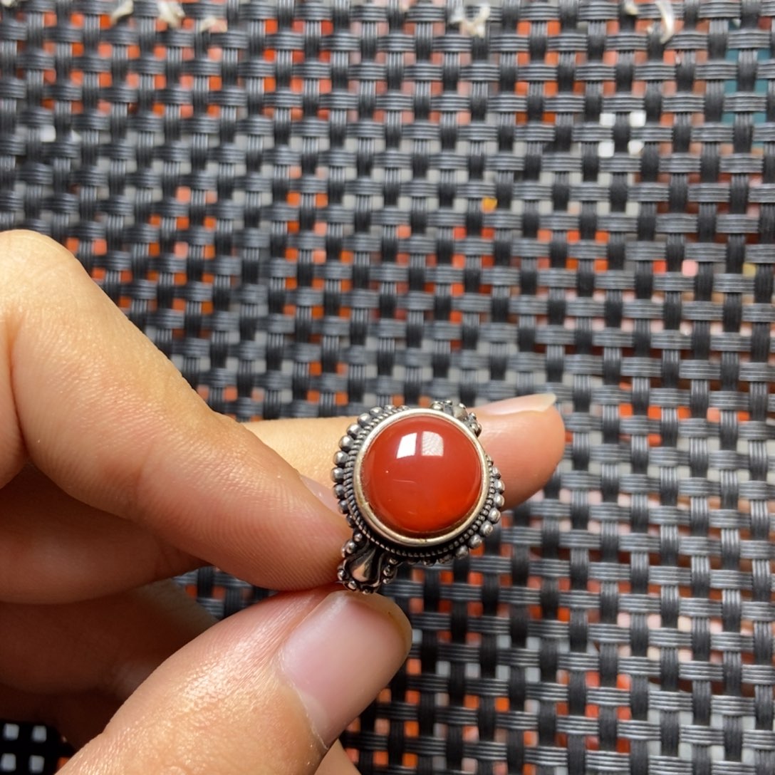 南红玛瑙银S925镶嵌戒指