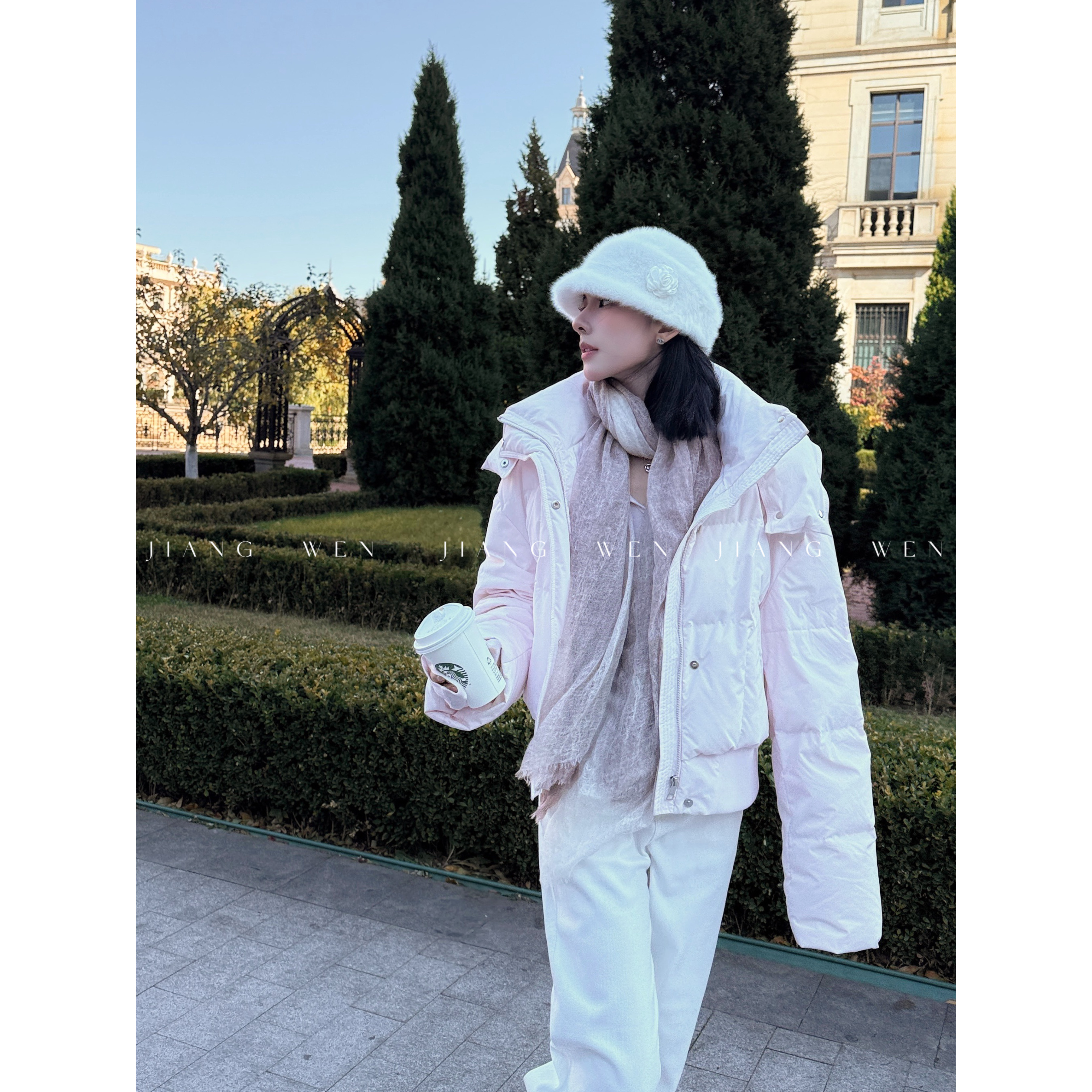 【粉泡羽绒】姜雯90白鸭绒保暖外套短款连帽羽绒服