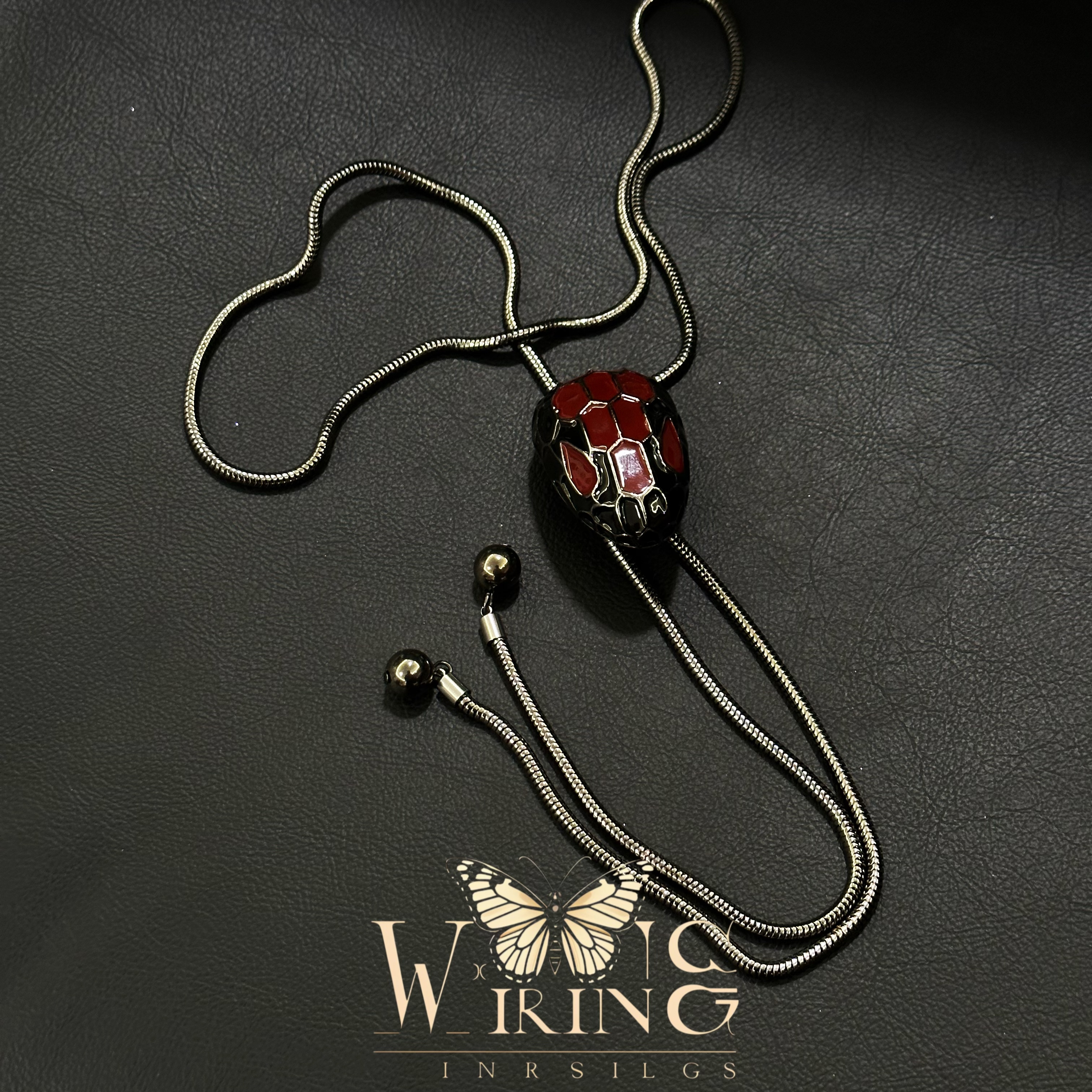 铜项链 王大嘴原创 “黑红蛇头”超酷枪黑蛇骨抽拉项链A407