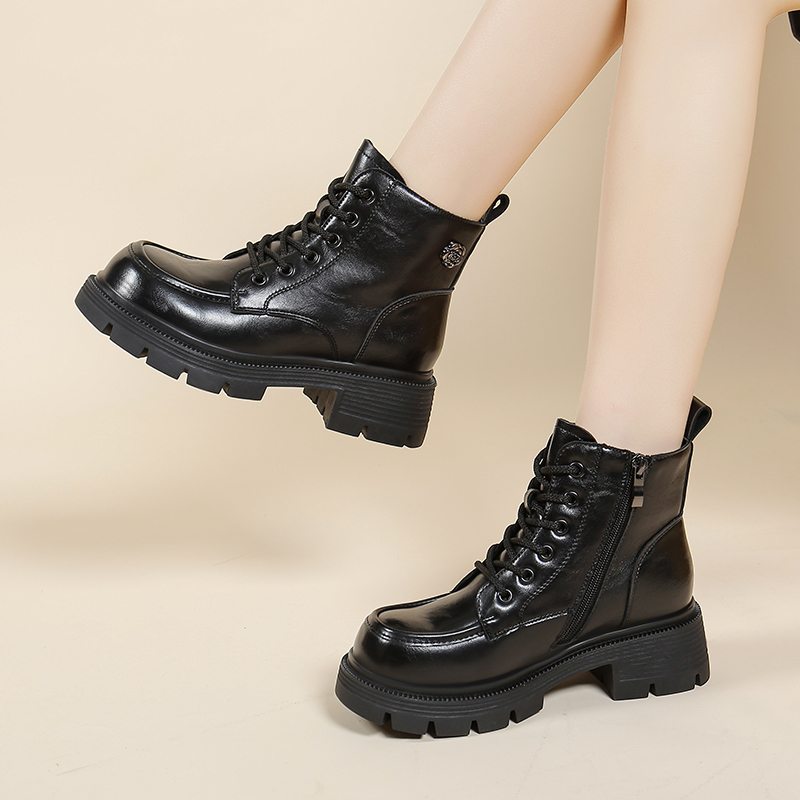 头层牛皮马丁靴女真皮英伦风2025年爆款秋冬季加绒厚底中筒短靴女