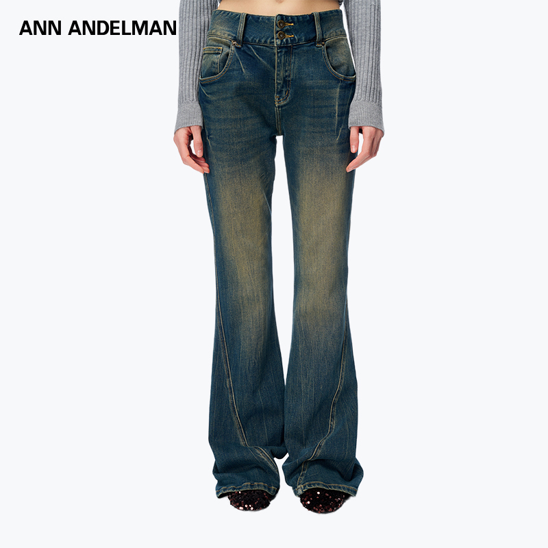 ANN ANDELMAN25秋冬 闪电纹水洗高腰喇叭牛仔裤【商场同款新品】