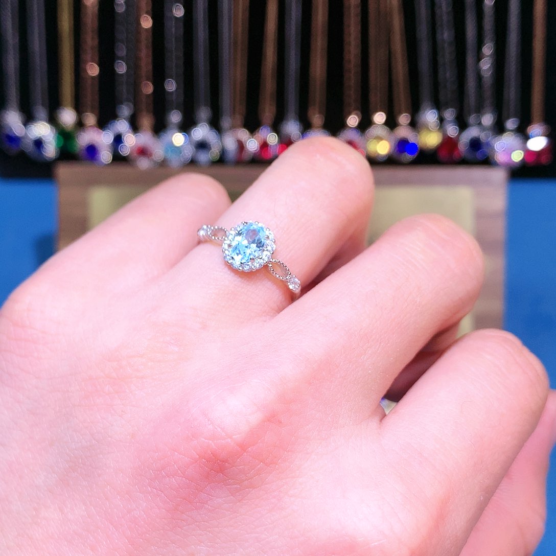 海蓝宝石戒圈银S925镶嵌