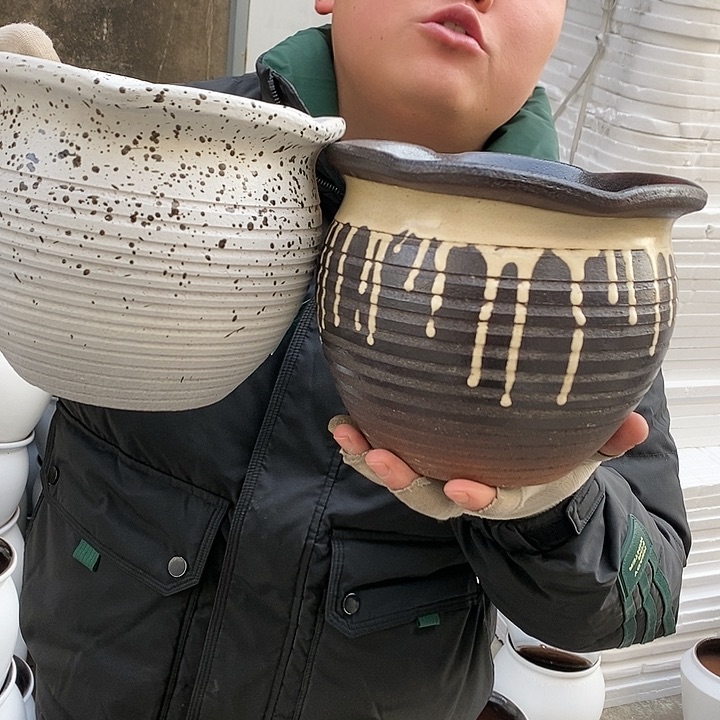 紫砂花盆瑕疵口20高16瑕疵